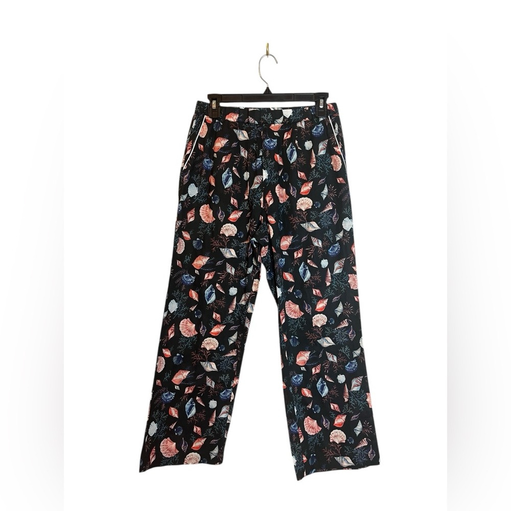 Cara Cara Pants Size Large Colorful Sea Shell Print Pockets Lightweight Cropped